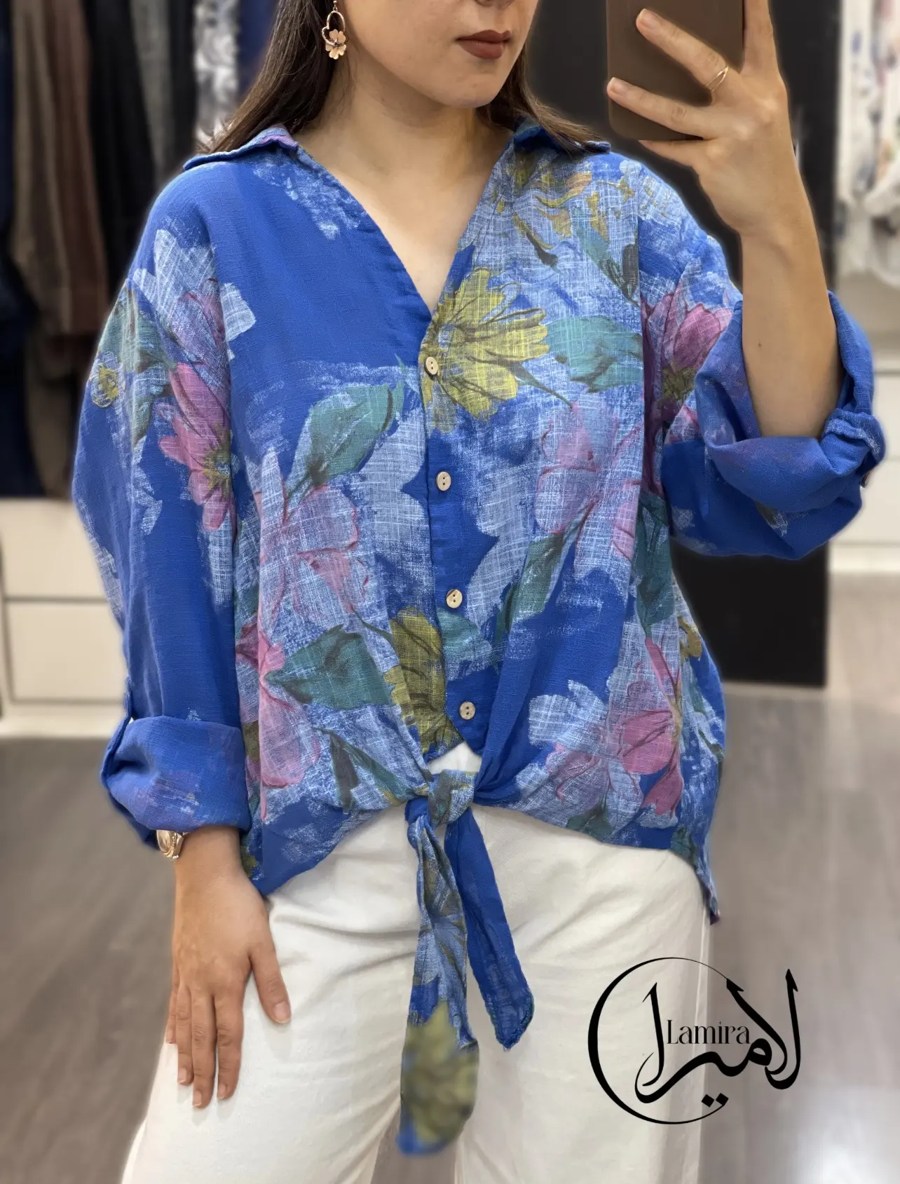 شومیز لینن ایتالیایی جلو گره ای ❌طرح پیچک